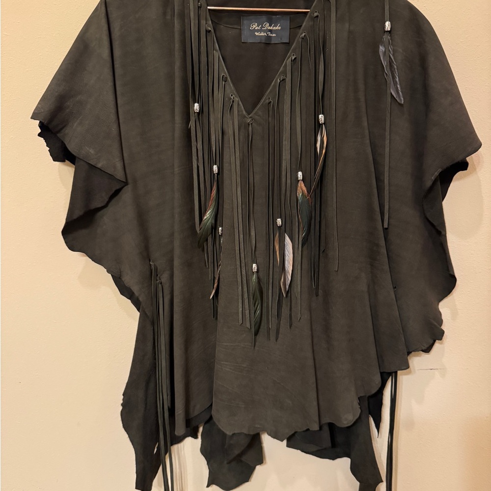Boho Chic Fringe Top in Dark Green - one of a kind